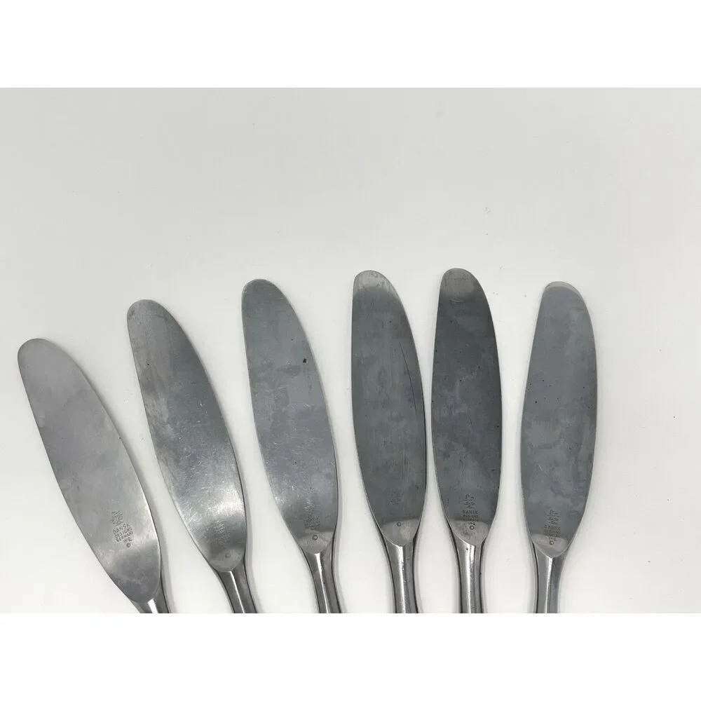 Dansk FJORD Dinner Knives Teak Handle Stainless Steel Germany 8 3/8” Set Of 6